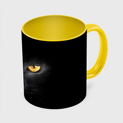 Кружка 3D Чёрная кошка с оранжевыми глазами, цвет: 3D-белый + желтый