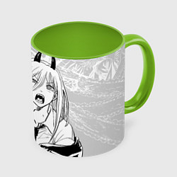 Кружка 3D Пауэр - Человек-бензопила, цвет: 3D-белый + светло-зеленый