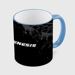 Кружка 3D Genesis speed на темном фоне со следами шин: надпи, цвет: 3D-небесно-голубой кант