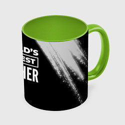 Кружка 3D Worlds okayest teacher - dark, цвет: 3D-белый + светло-зеленый