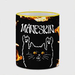 Кружка 3D Maneskin рок кот и огонь, цвет: 3D-желтый кант — фото 2