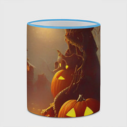 Кружка 3D Жуткое дерево и улыбающаяся тыква на Хэллоуин, цвет: 3D-небесно-голубой кант — фото 2