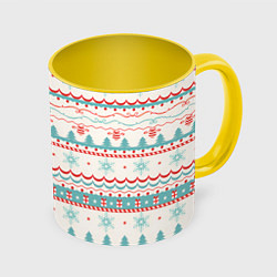 Кружка 3D Новогодний свитер, но без оленей, цвет: 3D-белый + желтый