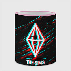 Кружка 3D The Sims в стиле glitch и баги графики на темном ф, цвет: 3D-розовый кант — фото 2