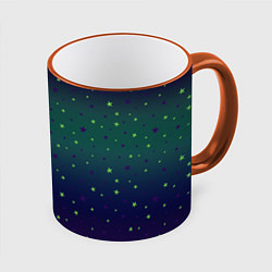 Кружка 3D Неоновые зеленые и сиреневые звезды на темно зелен, цвет: 3D-оранжевый кант