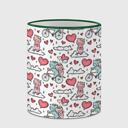 Кружка 3D Влюблённые кот и кошка на велосипеде, цвет: 3D-зеленый кант — фото 2