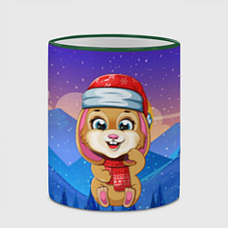 Кружка 3D Новогодний зайчик на фоне гор, цвет: 3D-зеленый кант — фото 2