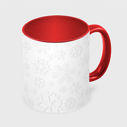 Кружка 3D Белые новогодние снежинки, цвет: 3D-белый + красный