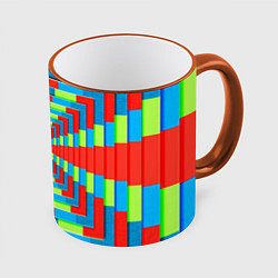 Кружка 3D Разноцветный туннель - оптическая иллюзия, цвет: 3D-оранжевый кант