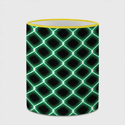 Кружка 3D Зелёная неоновая сетка, цвет: 3D-желтый кант — фото 2