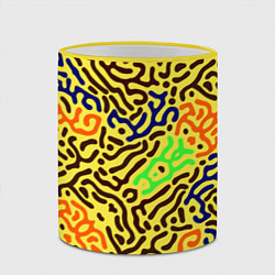 Кружка 3D Абстрактные кислотные полосы, цвет: 3D-желтый кант — фото 2