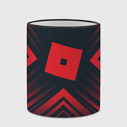 Кружка 3D Красный символ Roblox на темном фоне со стрелками, цвет: 3D-черный кант — фото 2