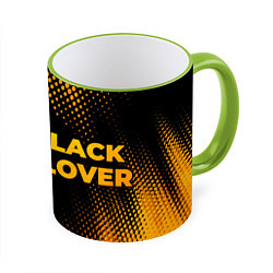 Кружка 3D Black Clover - gold gradient: надпись и символ, цвет: 3D-светло-зеленый кант
