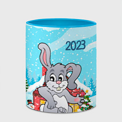 Кружка 3D Кролик 2023 новый год, цвет: 3D-белый + небесно-голубой — фото 2