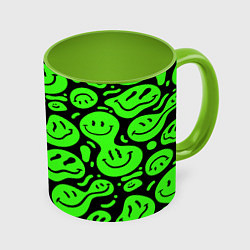 Кружка 3D Психоделические смайлы - салатовый неон, цвет: 3D-белый + светло-зеленый