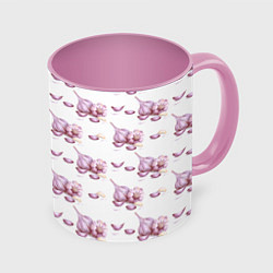 Кружка 3D Чеснок с зубчиками - паттерн, цвет: 3D-белый + розовый