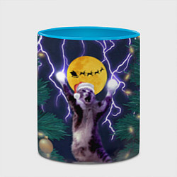 Кружка 3D Новогодний кот с молниями, цвет: 3D-белый + небесно-голубой — фото 2