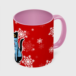 Кружка 3D Котик в свитере с ёлочкой, цвет: 3D-белый + розовый