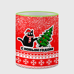Кружка 3D С новым годом - котик и ёлка, цвет: 3D-светло-зеленый кант — фото 2
