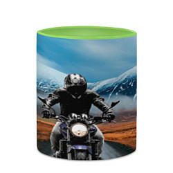 Кружка 3D Мотоцикл в горах, цвет: 3D-белый + светло-зеленый — фото 2