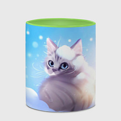 Кружка 3D Заснеженный котик, цвет: 3D-белый + светло-зеленый — фото 2