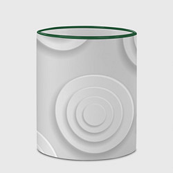 Кружка 3D Серый фон и абстрактные белые объёмные окружности, цвет: 3D-зеленый кант — фото 2