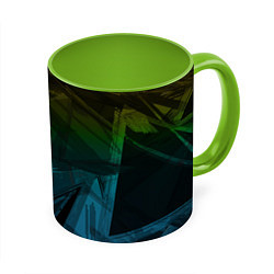Кружка 3D Черный абстрактный узор на сине-зеленом фоне, цвет: 3D-белый + светло-зеленый
