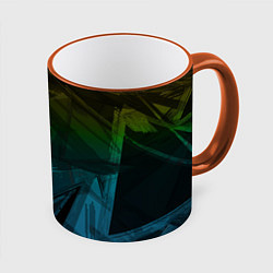 Кружка 3D Черный абстрактный узор на сине-зеленом фоне, цвет: 3D-оранжевый кант