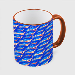 Кружка 3D Плывущие девушки на синем, цвет: 3D-оранжевый кант