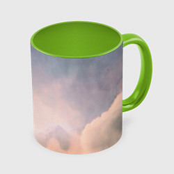 Кружка 3D Мистические облака среди гор, цвет: 3D-белый + светло-зеленый