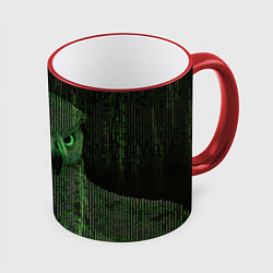 Кружка 3D Сова в стиле ASCII-графики, цвет: 3D-красный кант