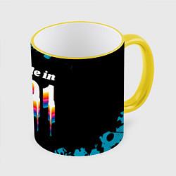 Кружка 3D Made in 2001: liquid art, цвет: 3D-желтый кант