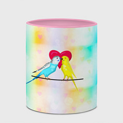 Кружка 3D Влюбленные волнистые попугайчики, цвет: 3D-белый + розовый — фото 2