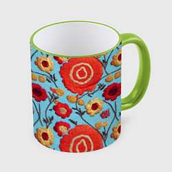 Кружка 3D Эффект вышивки маки, цвет: 3D-светло-зеленый кант