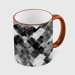 Кружка 3D Полоски белые и чёрные, цвет: 3D-оранжевый кант