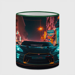 Кружка 3D GTR в ночном городе, цвет: 3D-зеленый кант — фото 2
