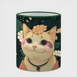 Кружка 3D Смущённый мемный котик, цвет: 3D-зеленый кант — фото 2