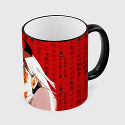 Кружка 3D Человек - бензопила Пауэр и иероглифы, цвет: 3D-черный кант