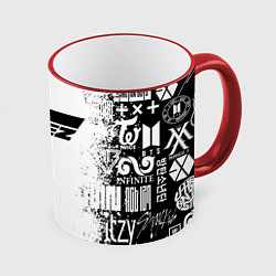 Кружка 3D Ateez black and white, цвет: 3D-красный кант