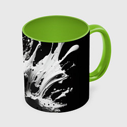 Кружка 3D Брызги красок - белая и черная, цвет: 3D-белый + светло-зеленый