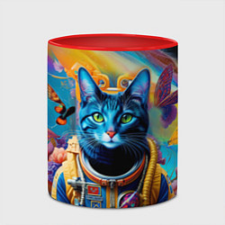 Кружка 3D Кот в космическом скафандре - нейросеть, цвет: 3D-белый + красный — фото 2