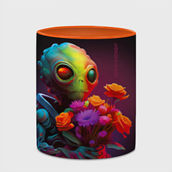 Кружка 3D Инопланетянин с цветами, цвет: 3D-белый + оранжевый — фото 2