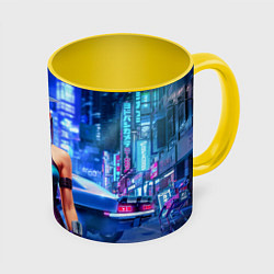 Кружка 3D Cyberpunk 2077 - neural network, цвет: 3D-белый + желтый