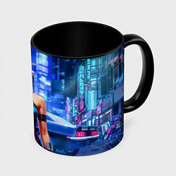 Кружка 3D Cyberpunk 2077 - neural network, цвет: 3D-белый + черный