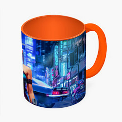 Кружка 3D Cyberpunk 2077 - neural network, цвет: 3D-белый + оранжевый