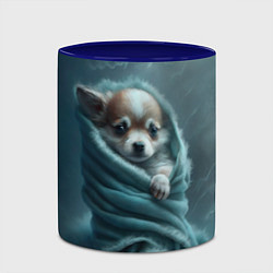 Кружка 3D Милый щенок в одеяле, цвет: 3D-белый + синий — фото 2