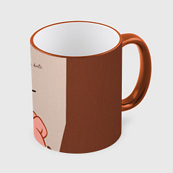 Кружка 3D Котик с ножиком и средний палец - текстура холста, цвет: 3D-оранжевый кант