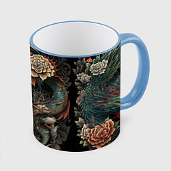 Кружка 3D Японская девушка Irezumi, цвет: 3D-небесно-голубой кант