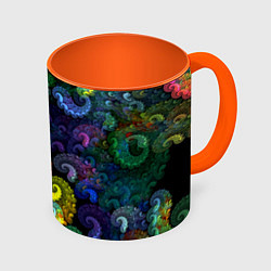 Кружка 3D Фрактальный узор оптический, цвет: 3D-белый + оранжевый