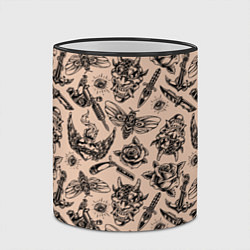 Кружка 3D Татуировка с цикадой и демоном Они - паттерн, цвет: 3D-черный кант — фото 2